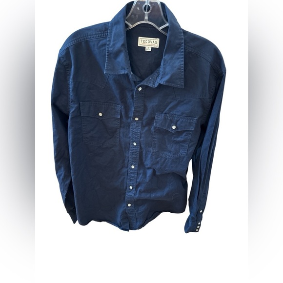 Tecovas Western Shirt Navy Blue Pearl Snap Buttons Pocket Flaps Size Medium - Picture 9 of 9